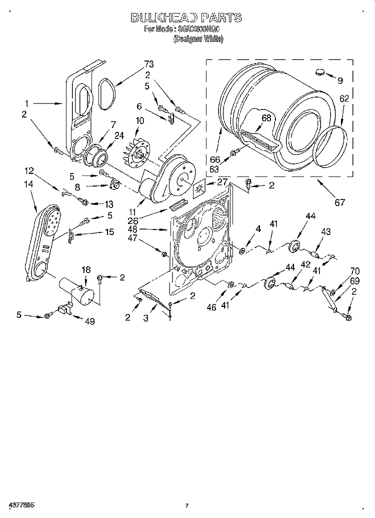 BULKHEAD Diagram and Parts List for SGDX600HQ0  Whirlpool Dryer