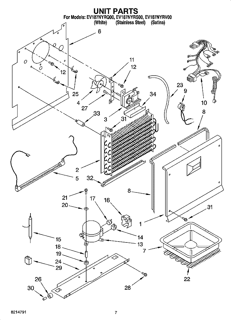 UNIT PARTS, OPTIONAL PARTS (NOT INCLUDED) Diagram and Parts List for EV187NYRS00  Whirlpool Freezer
