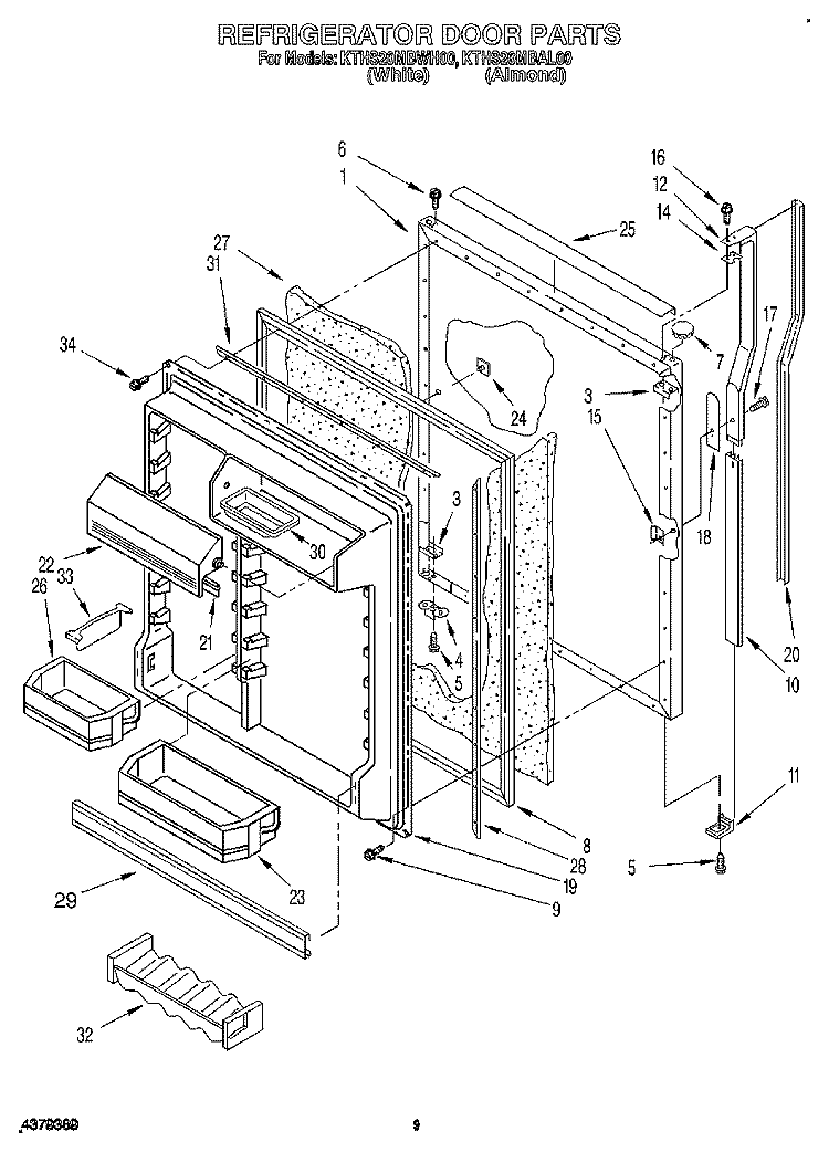 REFRIGERATOR DOOR Diagram and Parts List for KTHS20MBAL00  KitchenAid Refrigerator
