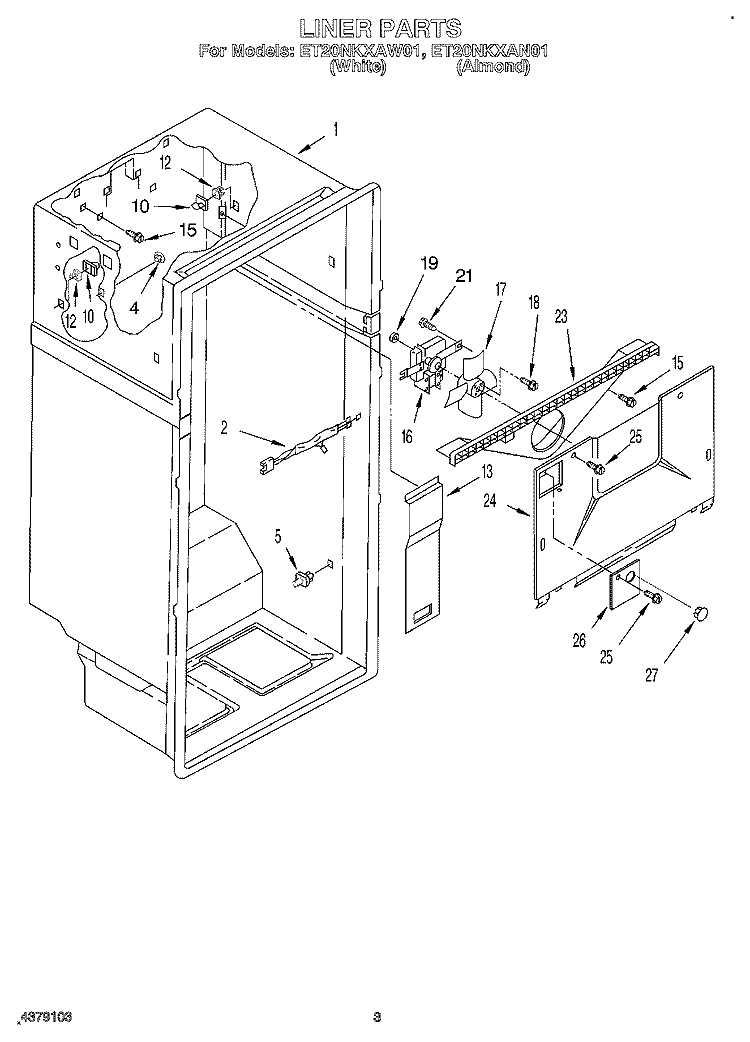 LINER Diagram and Parts List for ET20NKXAW01  Whirlpool Refrigerator