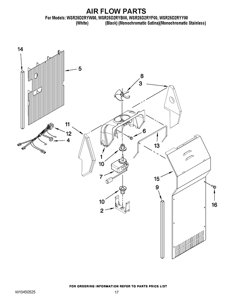 AIR FLOW PARTS Diagram and Parts List for WSR25D2RYW00  Whirlpool Refrigerator