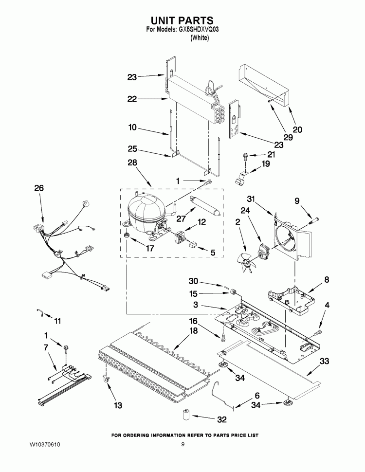 UNIT PARTS Diagram and Parts List for GX5SHDXVQ03  Whirlpool Refrigerator