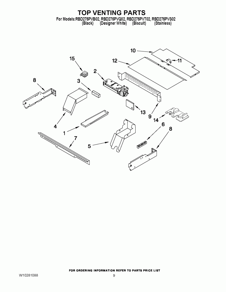 TOP VENTING PARTS Diagram and Parts List for RBD275PVB02  Whirlpool Wall Oven