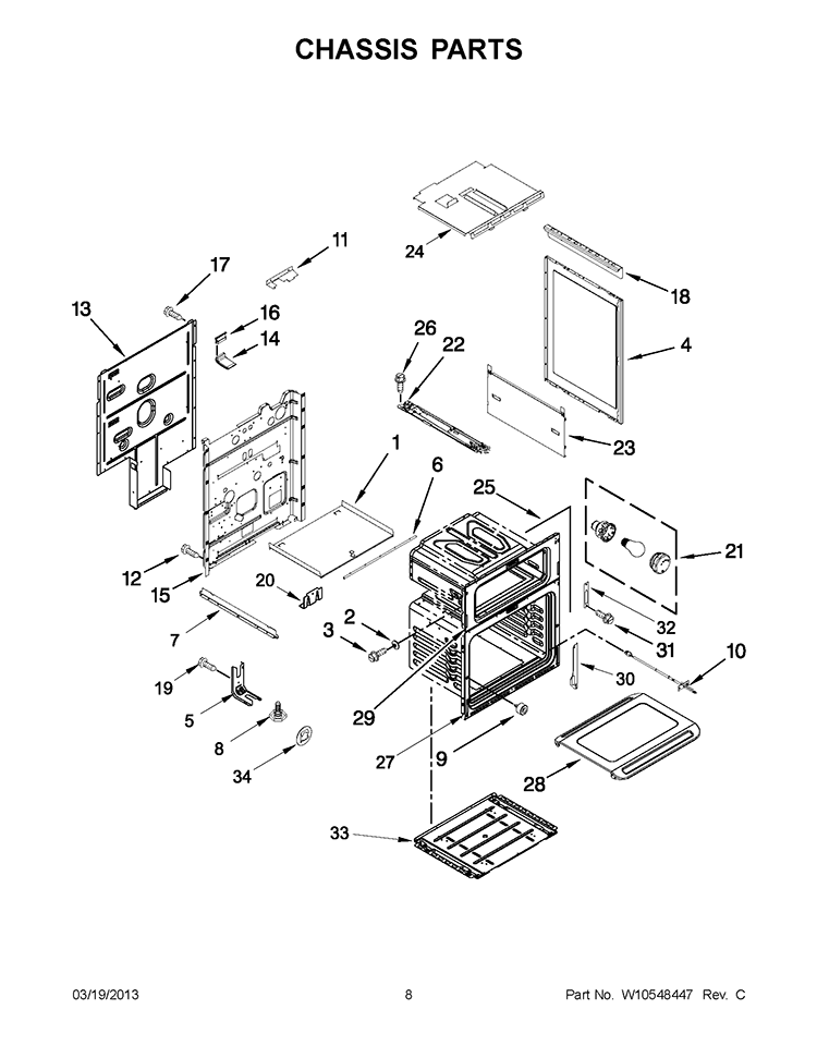 CHASSIS PARTS Diagram and Parts List for KGRS505XWH04  KitchenAid Range