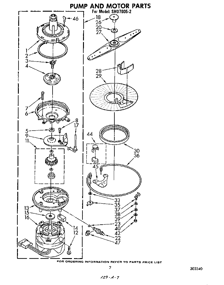 PUMP AND MOTOR Diagram and Parts List for SHU70052  Whirlpool Dishwasher
