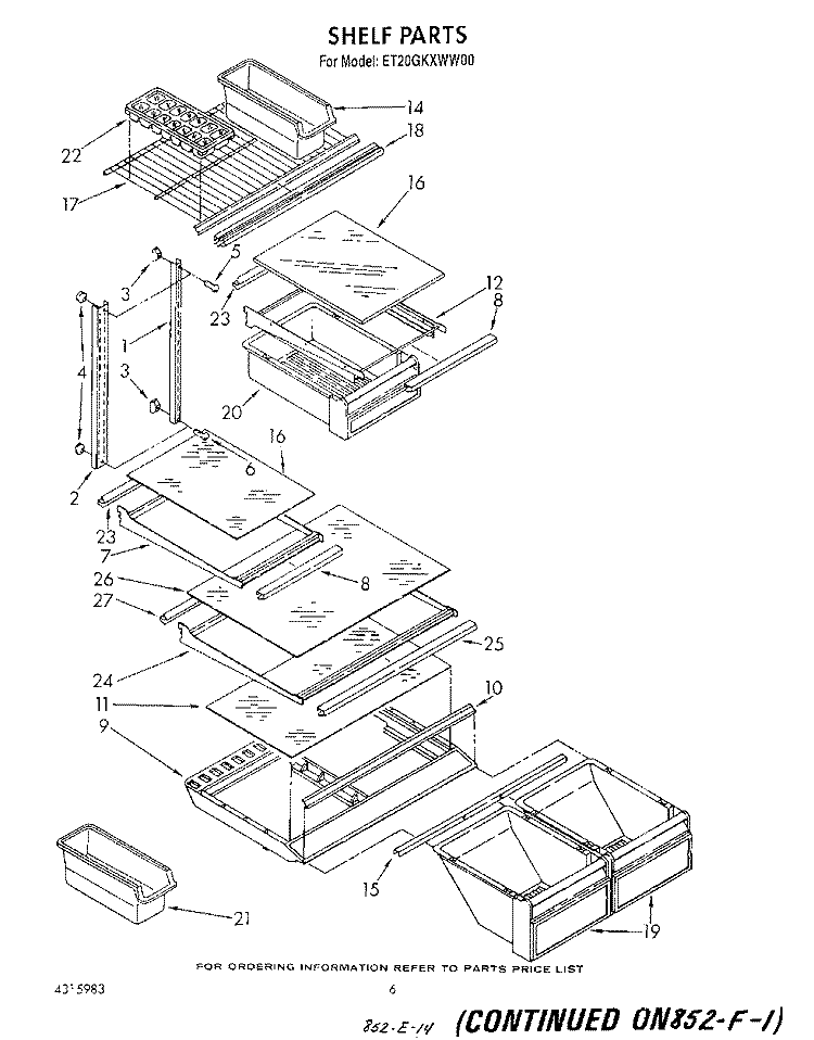 SHELF Diagram and Parts List for ET20GKXWN00  Whirlpool Refrigerator