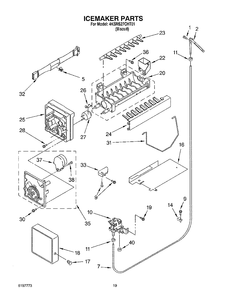 ICEMAKER Diagram and Parts List for 4KSRS27CHT01  KitchenAid Refrigerator