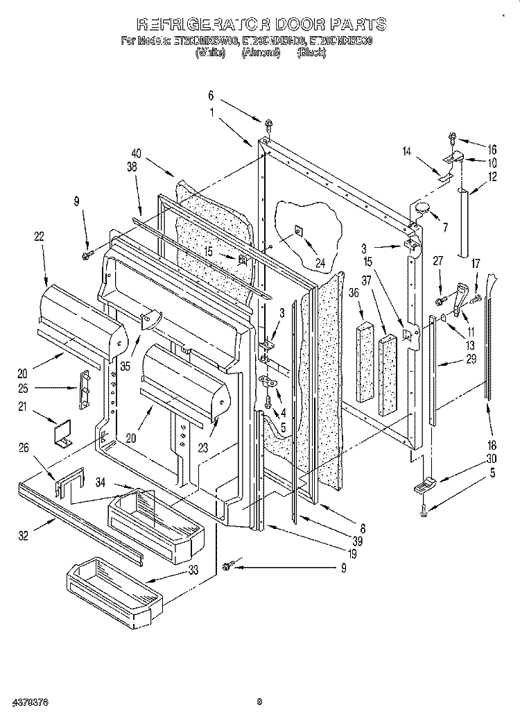 REFRIGERATOR DOOR Diagram and Parts List for ET20DMXBW00  Whirlpool Refrigerator