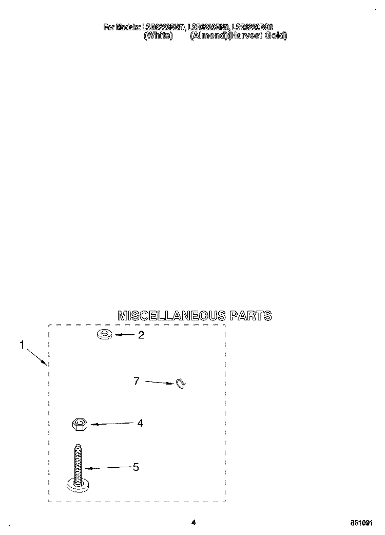 MISCELLANEOUS Diagram and Parts List for LSR6233BW0  Whirlpool Washer