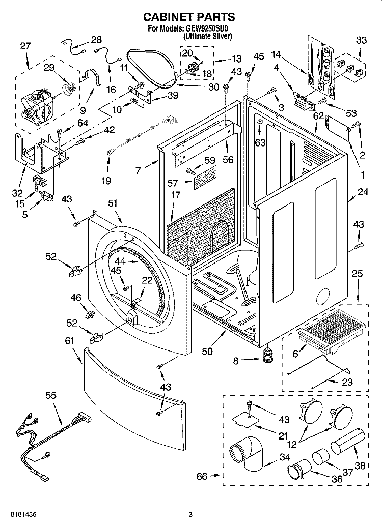 CABINET PARTS Diagram and Parts List for GEW9250SU0  Whirlpool Dryer