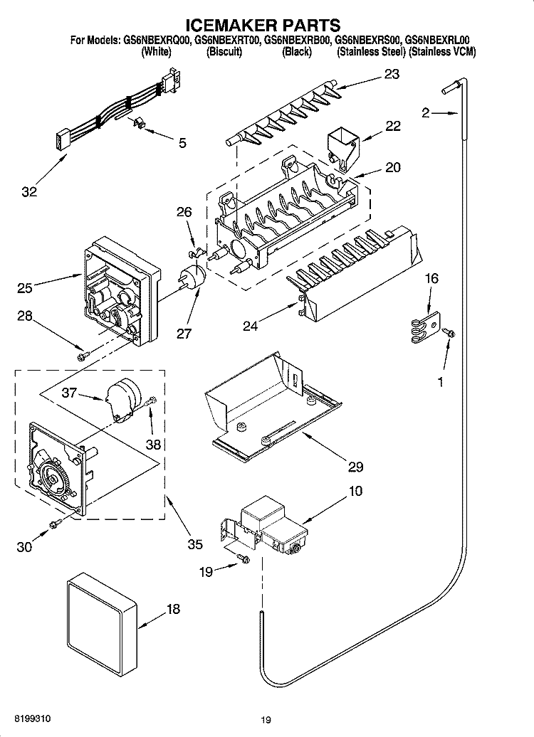 ICEMAKER PARTS, OPTIONAL PARTS Diagram and Parts List for GS6NBEXRT00  Whirlpool Refrigerator