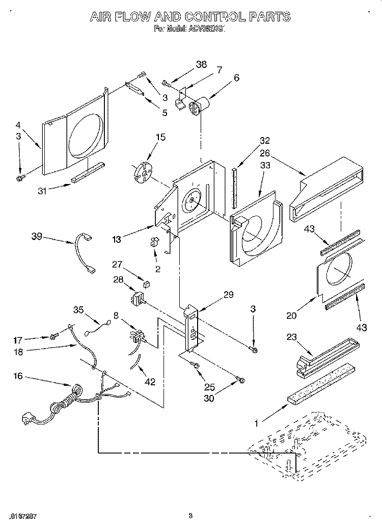 AIRFLOW AND CONTROL Diagram and Parts List for ACV052XG1  Whirlpool Air Conditioner