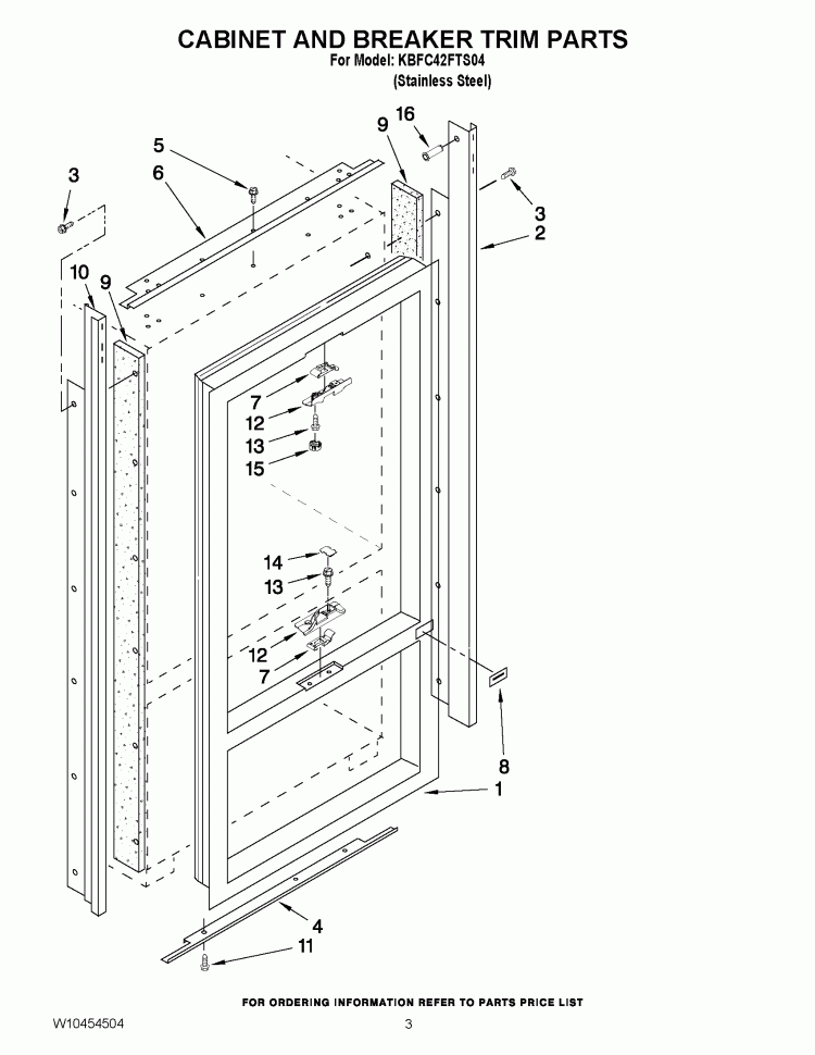 CABINET AND BREAKER TRIM PARTS Diagram and Parts List for KBFC42FTS04  KitchenAid Refrigerator
