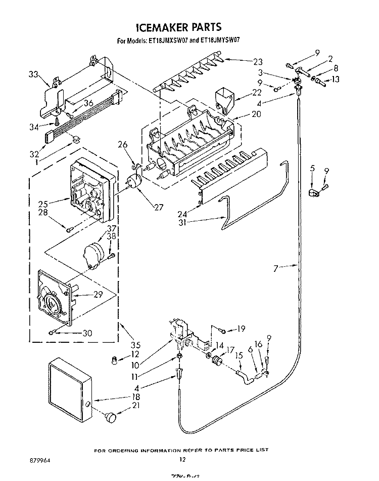ICE MAKER , NOT ILLUSTRATED Diagram and Parts List for ET18JMYSF07  Whirlpool Refrigerator