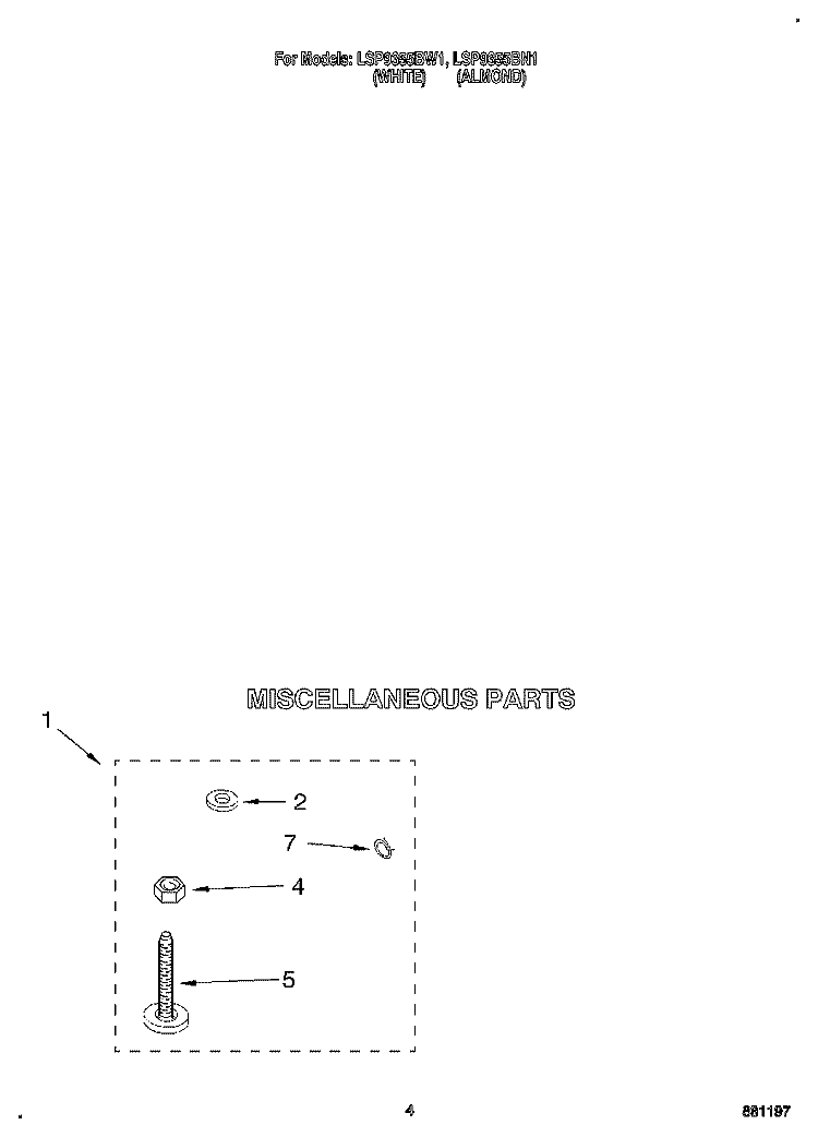 MISCELLANEOUS Diagram and Parts List for LSP9355BN1  Whirlpool Washer
