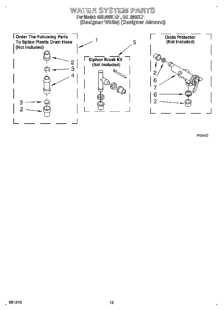 WATER SYSTEM Diagram and Parts List for GSL9365EQ1  Whirlpool Washer