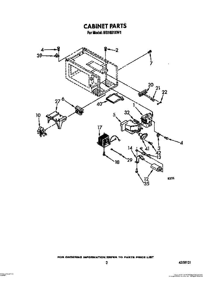 CABINET Diagram and Parts List for MS1651XW1  Whirlpool Microwave