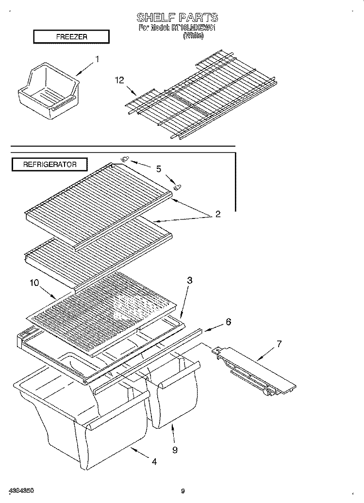 SHELF, LIT/OPTIONAL Diagram and Parts List for RT16LMXEW01  Roper Refrigerator