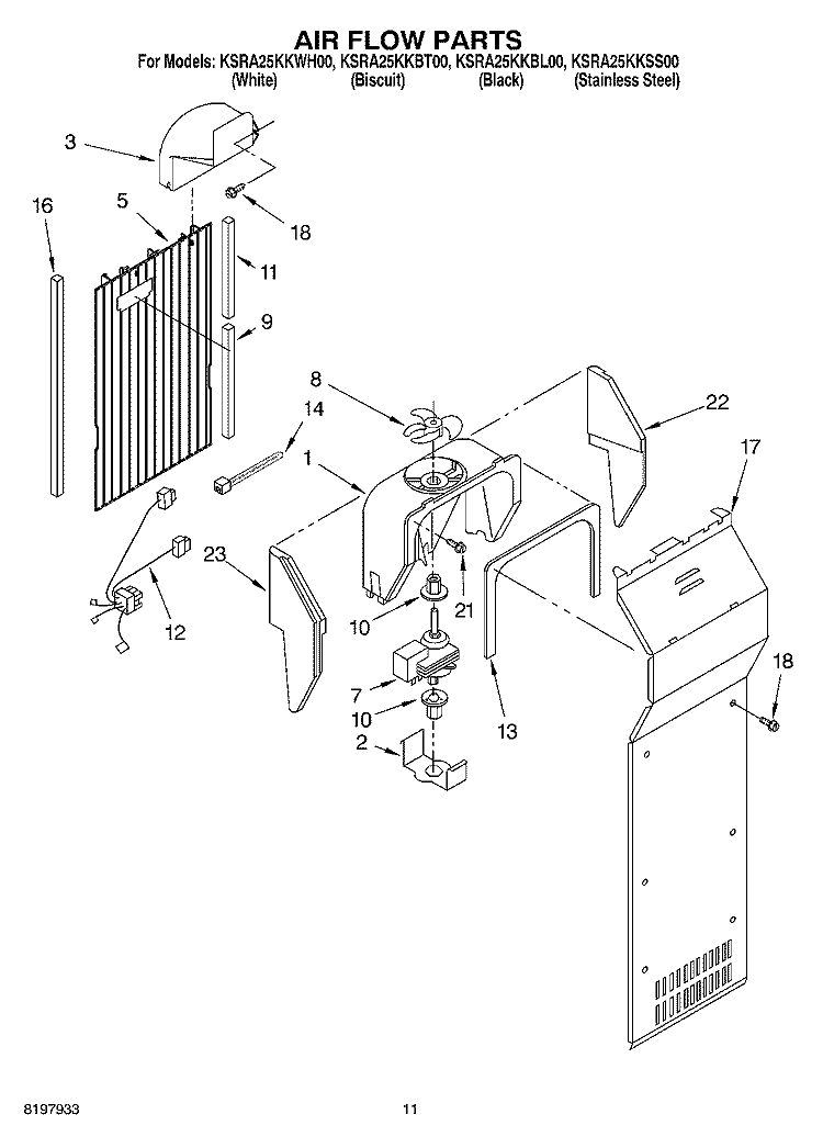 AIR FLOW Diagram and Parts List for KSRA25KKWH00  KitchenAid Refrigerator