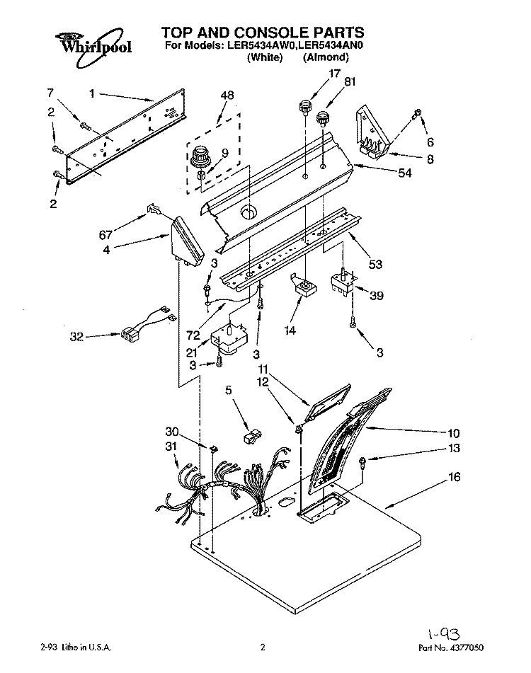 SECTION Diagram and Parts List for LER5434AW0  Whirlpool Dryer