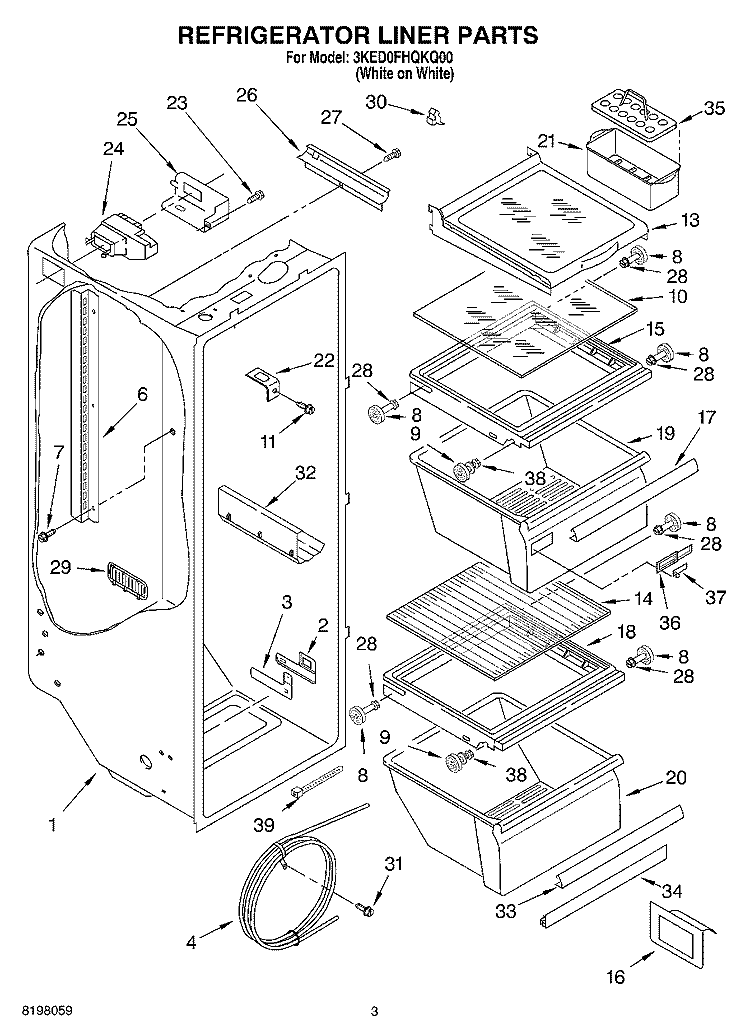 REFRIGERATOR LINER Diagram and Parts List for 3KED0FHQKQ00  KitchenAid Refrigerator