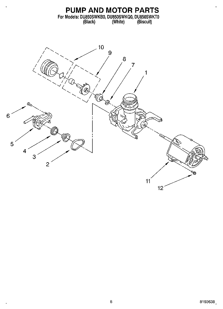 PUMP AND MOTOR Diagram and Parts List for DU850SWKQ0  Whirlpool Dishwasher
