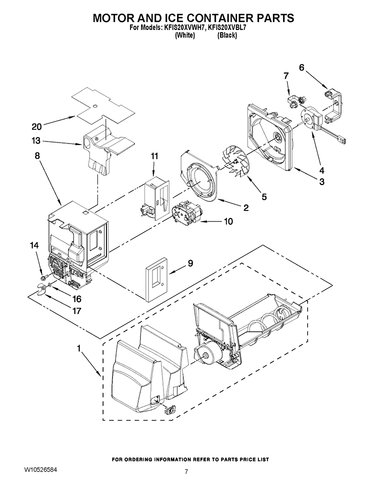 MOTOR AND ICE CONTAINER PARTS Diagram and Parts List for KFIS20XVBL7  KitchenAid Refrigerator