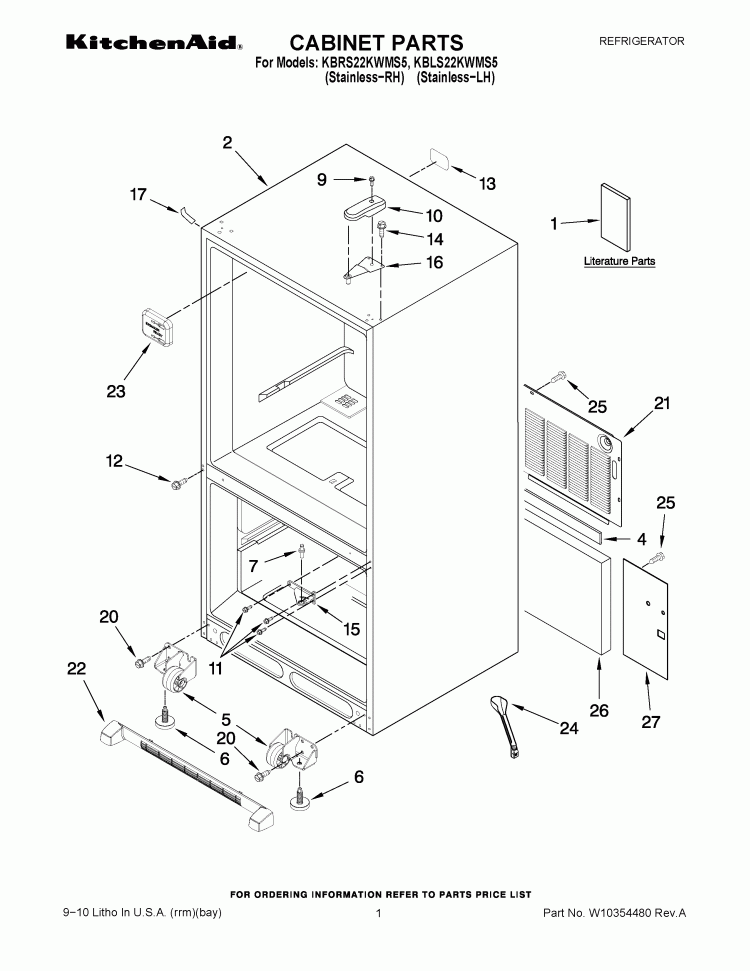 CABINET PARTS Diagram and Parts List for KBLS22KWMS5  KitchenAid Refrigerator