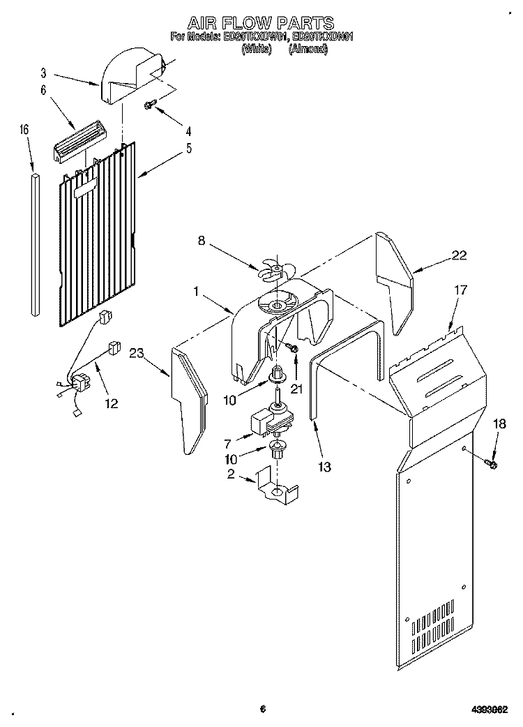 AIR FLOW Diagram and Parts List for ED20TKXDN01  Whirlpool Refrigerator