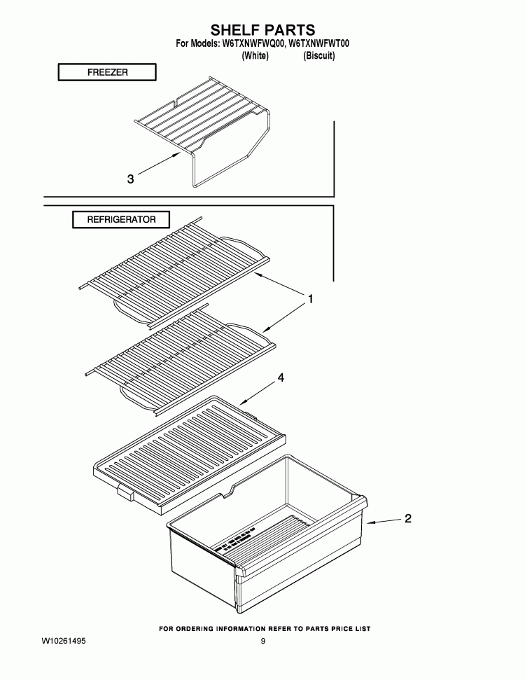 SHELF PARTS Diagram and Parts List for W6TXNWFWQ00  Whirlpool Refrigerator