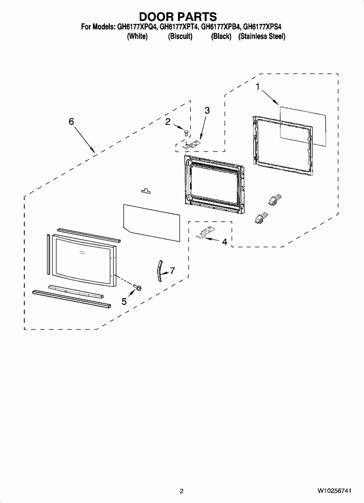 DOOR PARTS Diagram and Parts List for GH6177XPB4  Whirlpool Microwave