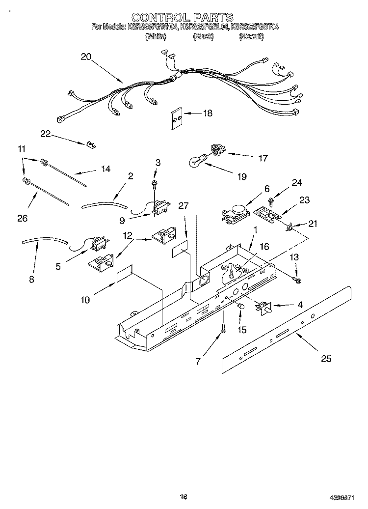 CONTROL Diagram and Parts List for KSRS25FGBT04  KitchenAid Refrigerator