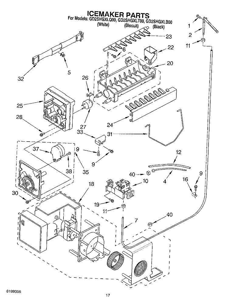 ICEMAKER Diagram and Parts List for GD2SHGXLQ00  Whirlpool Refrigerator