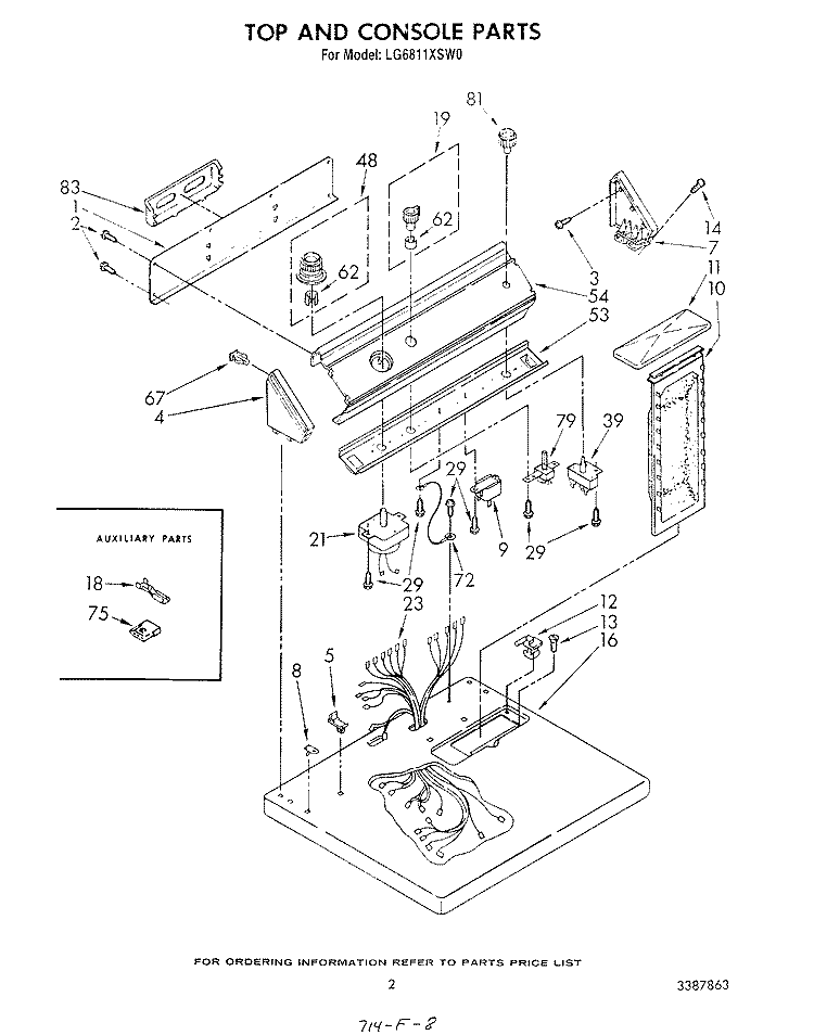 TOP AND CONSOLE , LITERATURE AND OPTIONAL Diagram and Parts List for LG6811XSW0  Whirlpool Dryer