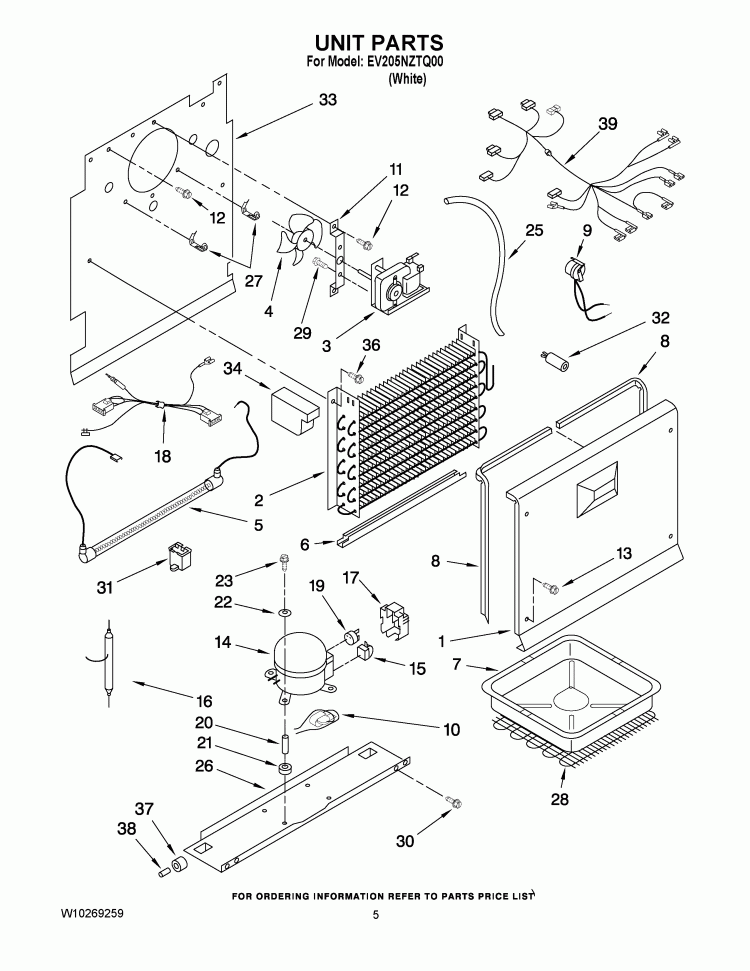 UNIT PARTS Diagram and Parts List for EV205NZTQ00  Whirlpool Freezer