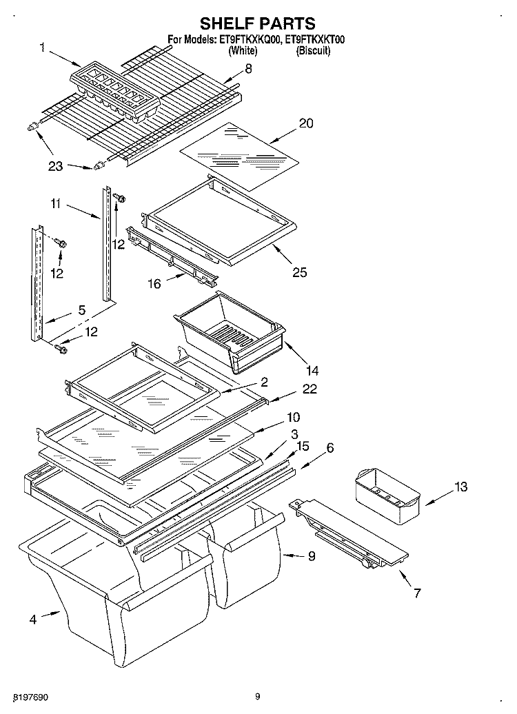 SHELF, OPTIONAL Diagram and Parts List for ET9FTKXKT00  Whirlpool Refrigerator
