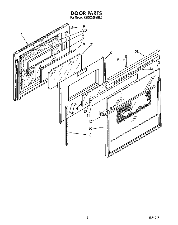 DOOR Diagram and Parts List for KEDC205YBL0  KitchenAid Range