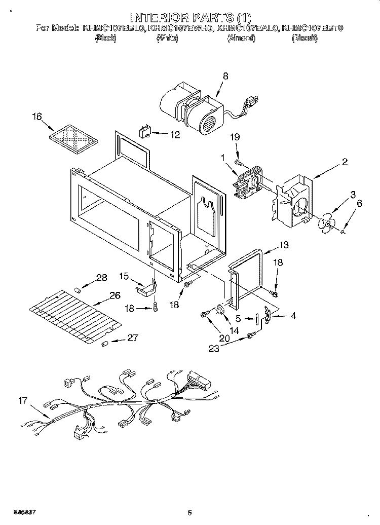 INTERIOR (1), LITERATURE Diagram and Parts List for KHMC107EBT0  KitchenAid Microwave
