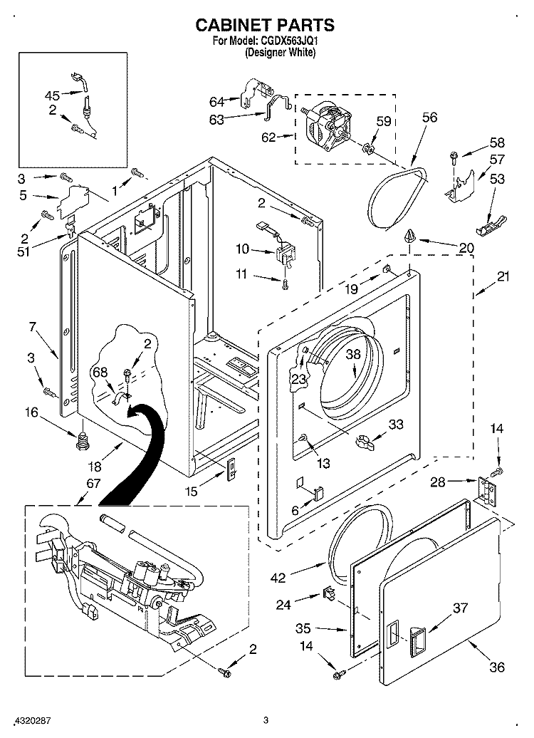 CABINET Diagram and Parts List for CGDX563JQ1  Crosley Dryer