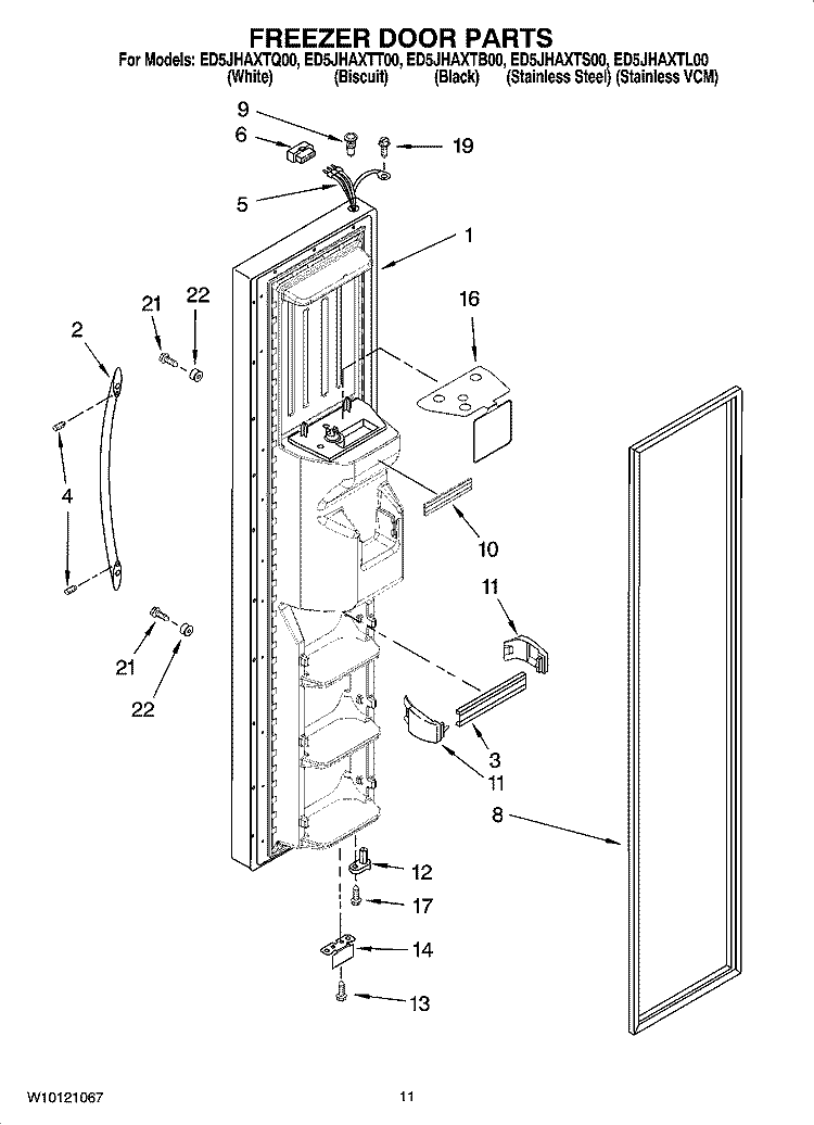 FREEZER DOOR PARTS Diagram and Parts List for ED5JHAXTB00  Whirlpool Refrigerator