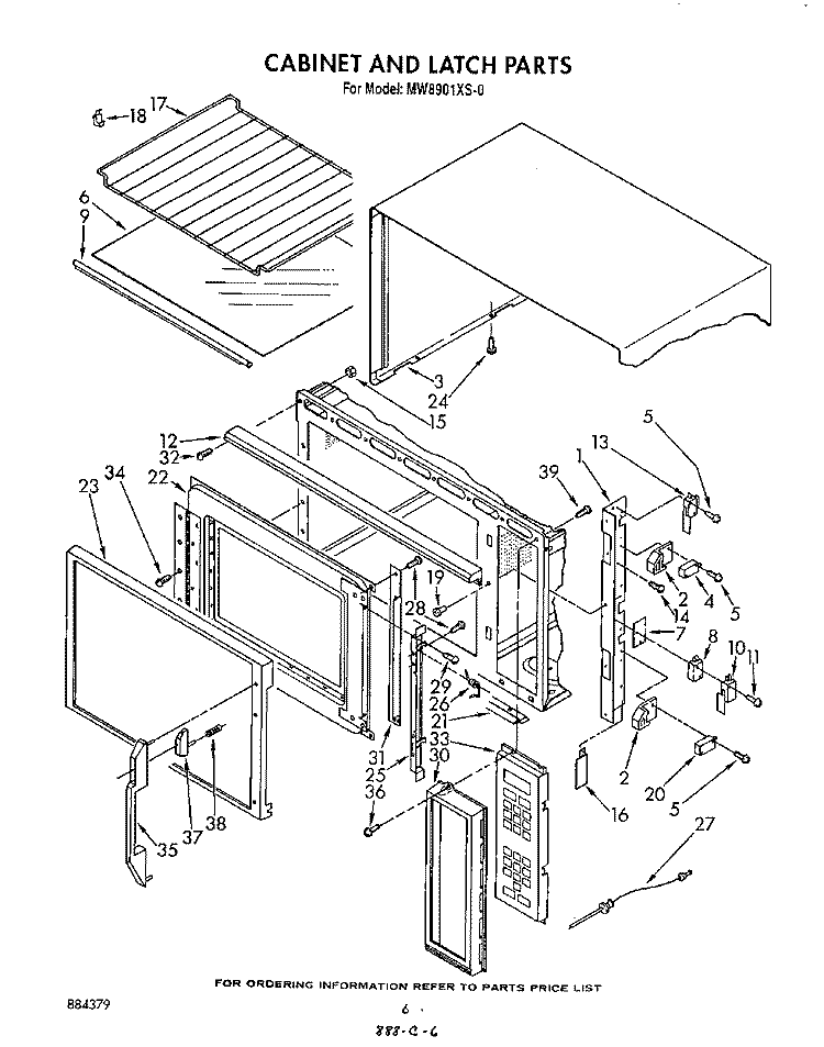 CABINET AND LATCH Diagram and Parts List for MW8901XS0  Whirlpool Microwave