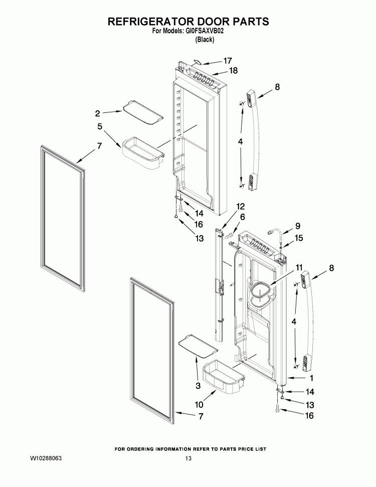 REFRIGERATOR DOOR PARTS Diagram and Parts List for GI0FSAXVB02  Whirlpool Refrigerator