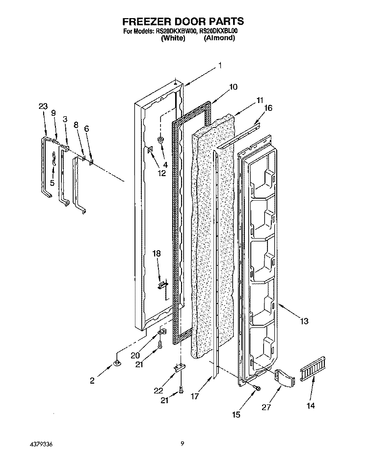 FREEZER DOOR Diagram and Parts List for RS20DKXBL00  Roper Refrigerator