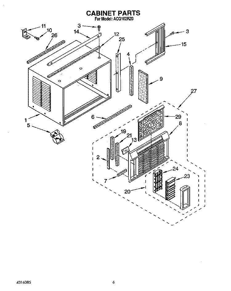 CABINET Diagram and Parts List for ACQ102RZ0  Whirlpool Air Conditioner