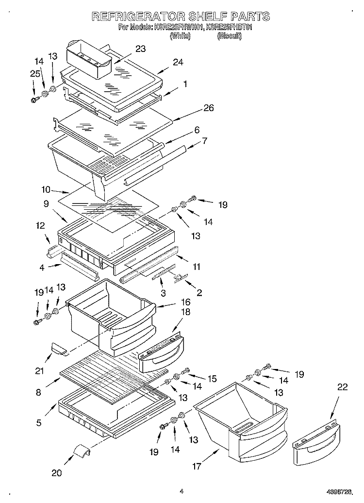 REFRIGERATOR SHELF Diagram and Parts List for KSRE25FHBT01  KitchenAid Refrigerator