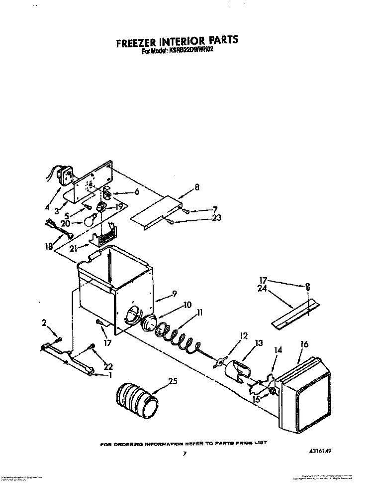 FREEZER INTERIOR Diagram and Parts List for KSRB22DWAL02  KitchenAid Refrigerator