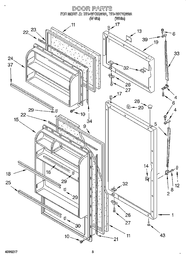 DOOR Diagram and Parts List for RT14WKYGW02  Roper Refrigerator