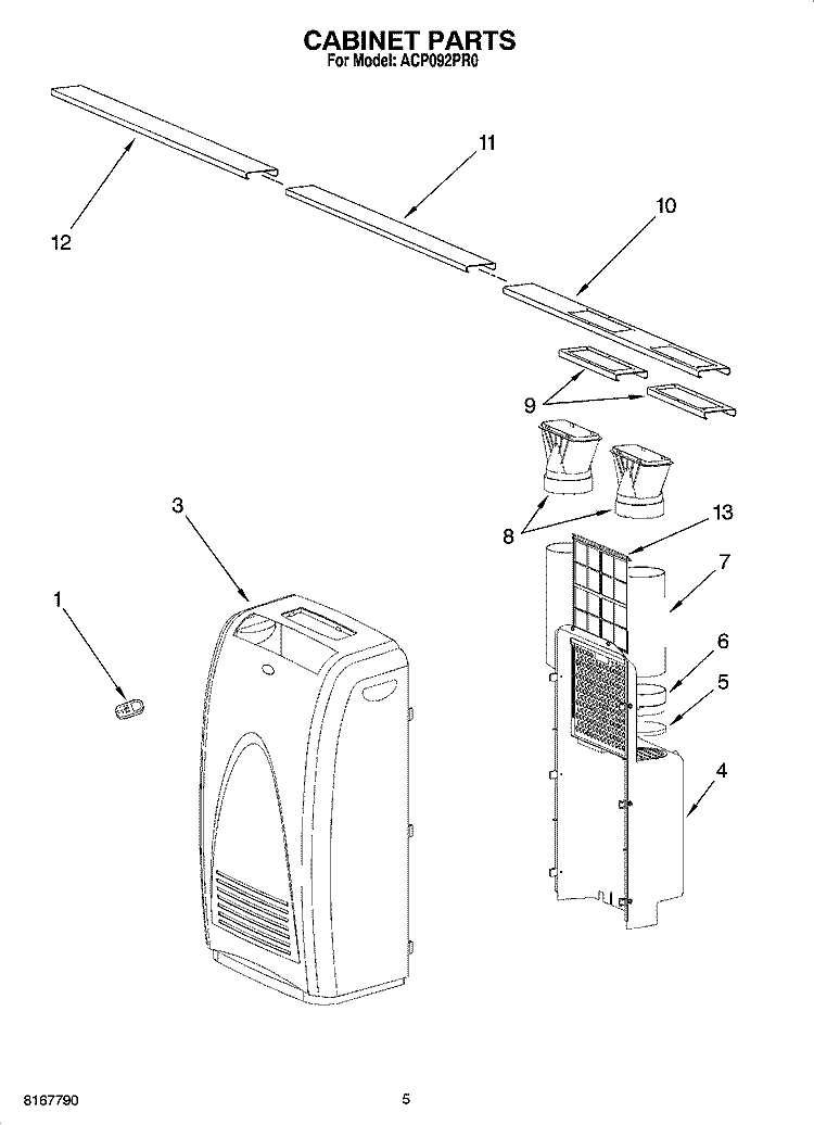 CABINET PARTS Diagram and Parts List for ACP092PR0  Whirlpool Air Conditioner