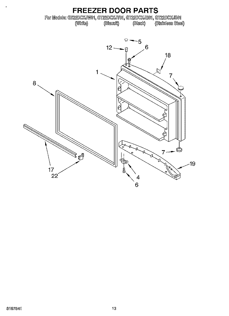 FREEZER DOOR, OPTIONAL Diagram and Parts List for GT22DCXJW01  Whirlpool Refrigerator