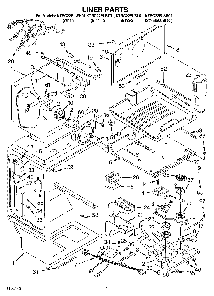 LINER Diagram and Parts List for KTRC22ELBL01  KitchenAid Refrigerator